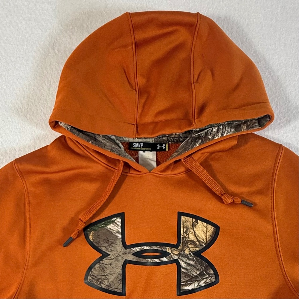 Under Armour Hoodie Mens Small Storm Camo Logo Pullover Orange
